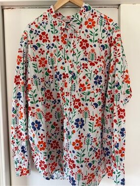 Gitman Brothers White Button-Down Shirt with Red, Blue & Green Floral Print